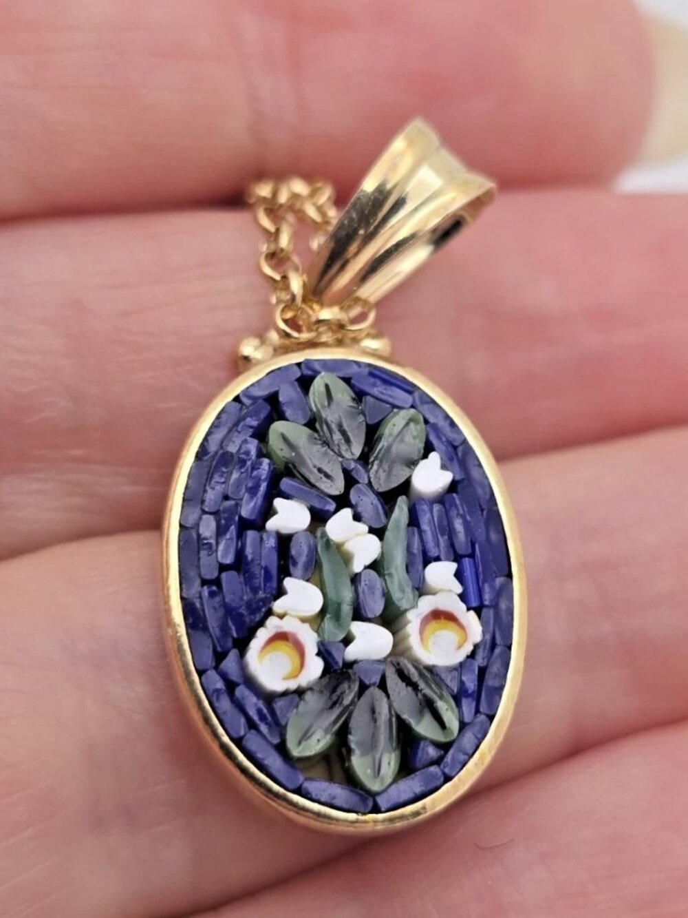 $345 Tagliamonte Venetian Mosaic Sterling Silver gold plated floral Necklace